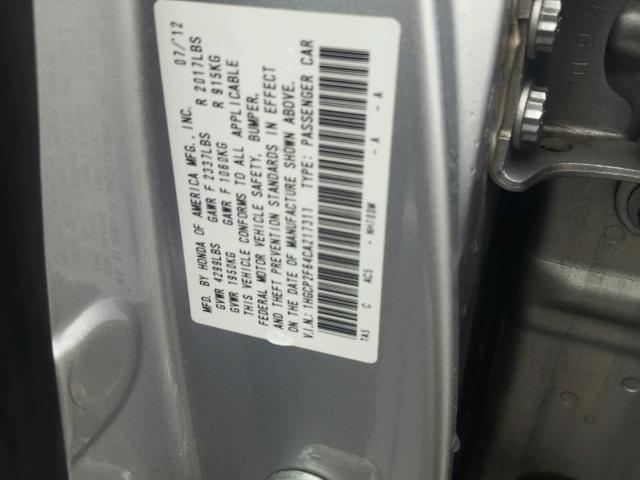 1HGCP2F64CA217311 - 2012 HONDA ACCORD SE SILVER photo 10