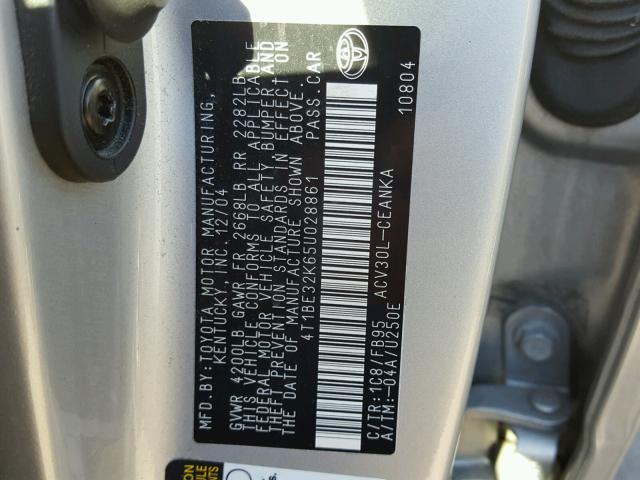 4T1BE32K65U028861 - 2005 TOYOTA CAMRY LE SILVER photo 10