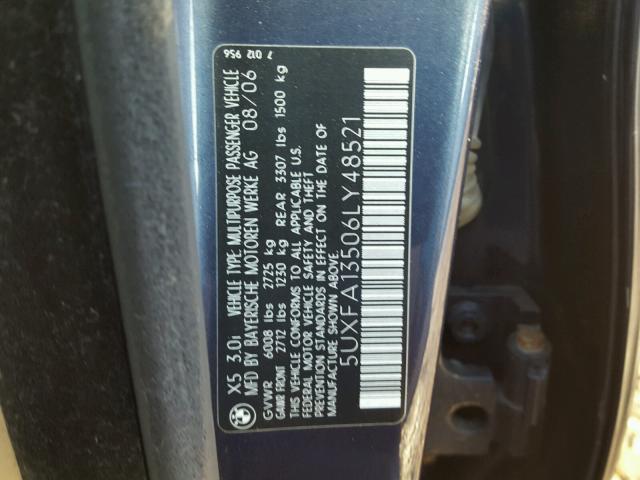 5UXFA13506LY48521 - 2006 BMW X5 3.0I BLUE photo 10