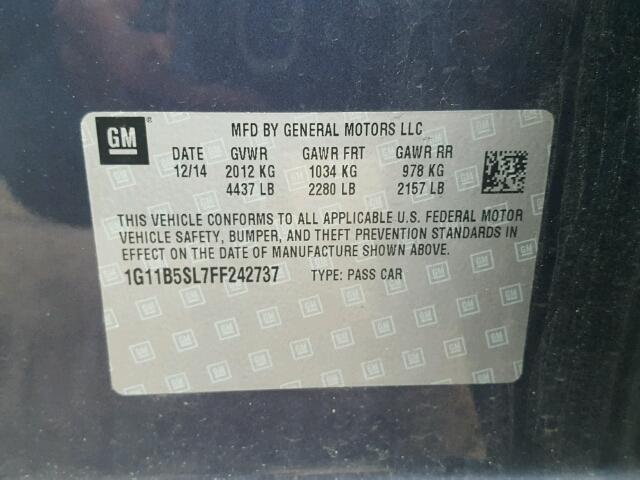 1G11B5SL7FF242737 - 2015 CHEVROLET MALIBU LS 蓝色 照片 10