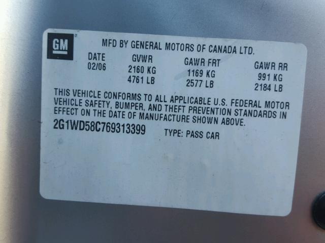 2G1WD58C769313399 - 2006 CHEVROLET IMPALA SUP 银色 照片 10