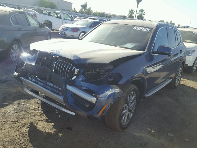 5UXTR7C50KLF25243 - 2019 BMW X3 SDRIVE3 BLUE photo 2