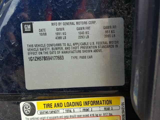 1G1ZH57B594177663 - 2009 CHEVROLET MALIBU 1LT 蓝色 照片 10