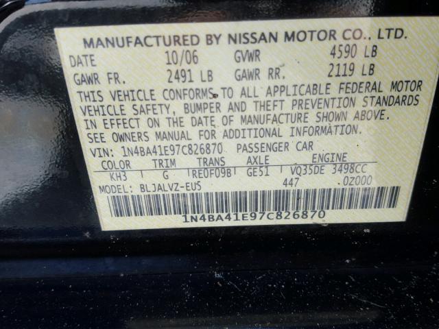 1N4BA41E97C826870 - 2007 NISSAN MAXIMA BLACK photo 10