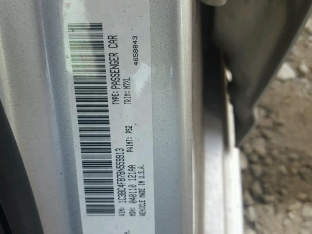 1C3BC4FB7BN559913 - 2011 CHRYSLER 200 LX SILVER photo 10