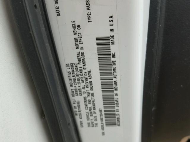 4S3BL616657204967 - 2005 SUBARU LEGACY 2.5 WHITE photo 10