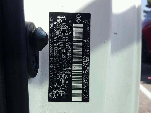 JTKJF5C76C3044878 - 2012 TOYOTA SCION TC 白色 照片 10