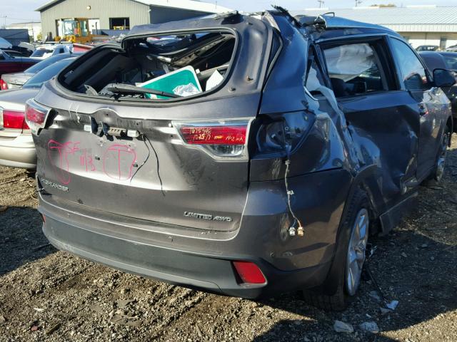 5TDDKRFH5ES033514 - 2014 TOYOTA HIGHLANDER GRAY photo 4