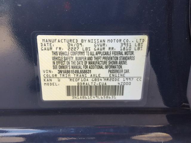 3N1AB61E49L658631 - 2009 NISSAN SENTRA 2.0 BLUE photo 10