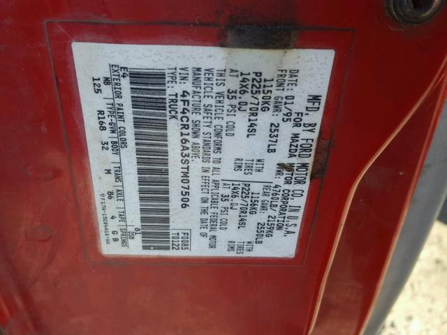 4F4CR16A3STM07506 - 1995 MAZDA B2300 CAB RED photo 10