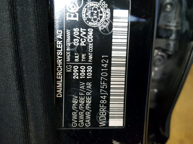 WDBRF84J75F701421 - 2005 MERCEDES-BENZ C 320 4MAT BLACK photo 10