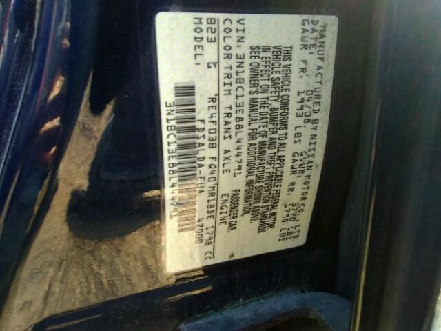 3N1BC13E88L444791 - 2008 NISSAN VERSA S BLUE photo 10