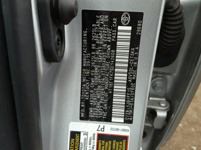 4T1BF1FK7GU142608 - 2016 TOYOTA CAMRY LE ვერცხლისფერი ფოტო 10