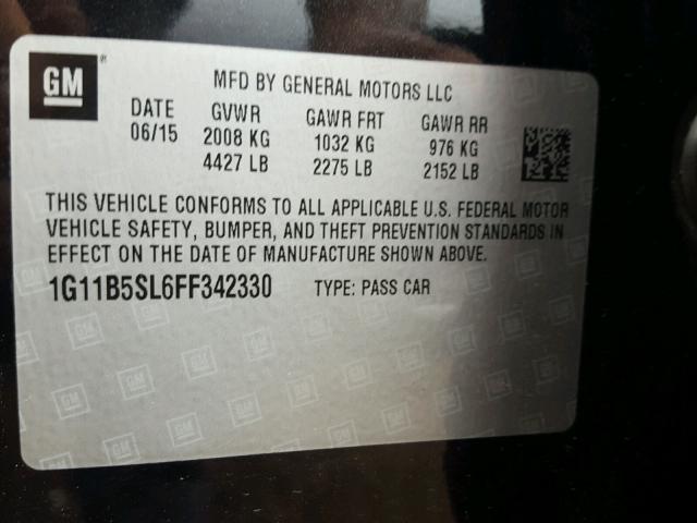 1G11B5SL6FF342330 - 2015 CHEVROLET MALIBU LS შავი ფოტო 10