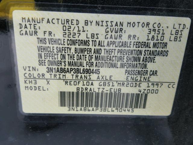 3N1AB6AP3BL690445 - 2011 NISSAN SENTRA 2.0 BLACK photo 10