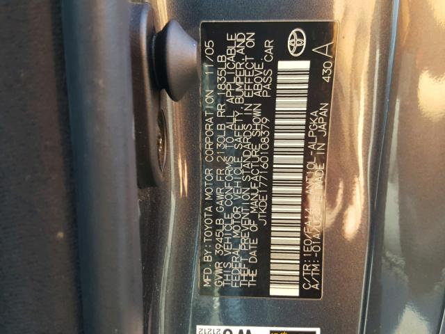 JTKDE177160108379 - 2006 TOYOTA SCION TC 灰色 照片 10