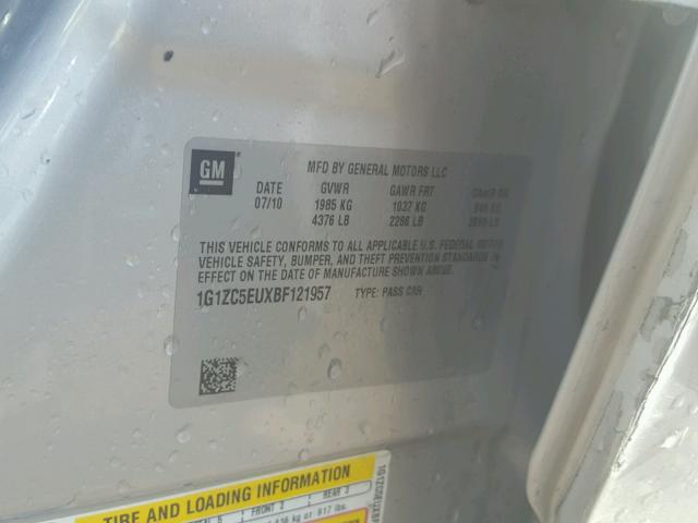 1G1ZC5EUXBF121957 - 2011 CHEVROLET MALIBU 1LT SILVER photo 10