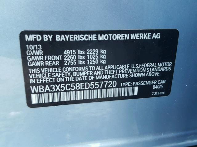 WBA3X5C58ED557720 - 2014 BMW 328 XIGT BLUE photo 10