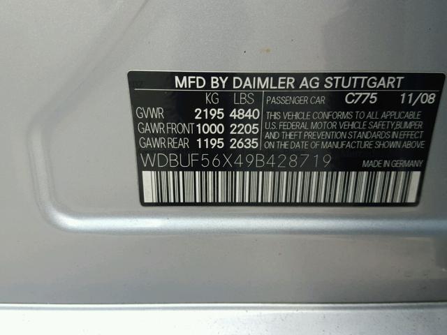 WDBUF56X49B428719 - 2009 MERCEDES-BENZ E 350 SILVER photo 10