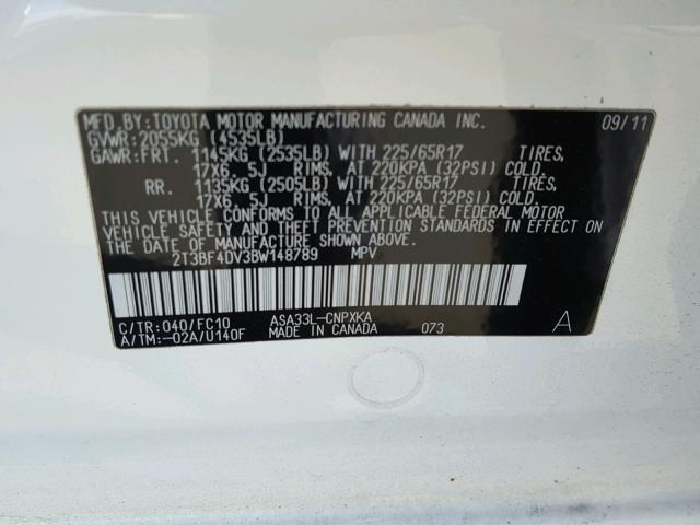 2T3BF4DV3BW148789 - 2011 TOYOTA RAV4 WHITE photo 10