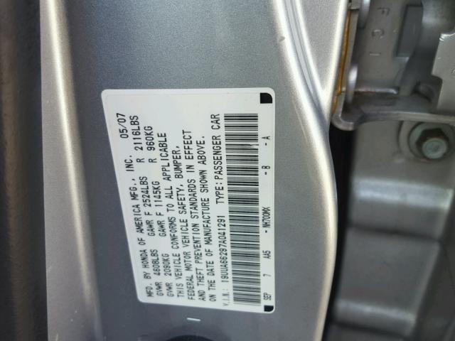 19UUA66297A041291 - 2007 ACURA TL SILVER photo 10