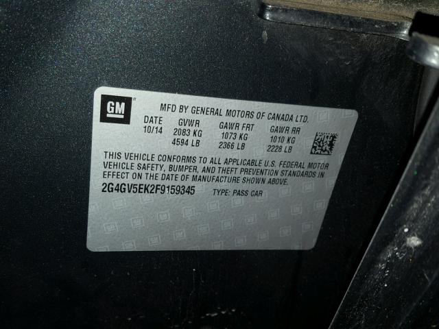 2G4GV5EK2F9159345 - 2015 BUICK REGAL CHARCOAL photo 10