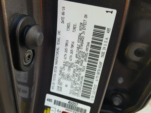 5TFCZ5AN1GX041846 - 2016 TOYOTA TACOMA DOU CHARCOAL photo 10