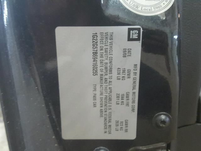 1G2ZG57B694160255 - 2009 PONTIAC G6 BLACK photo 10