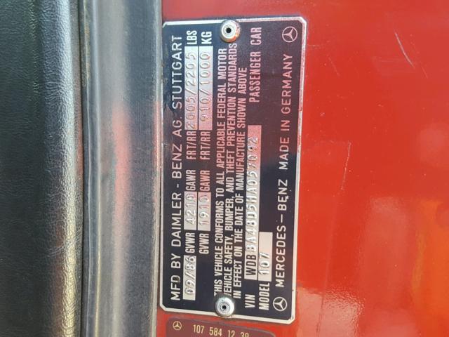 WDBBA48D5HA057092 - 1987 MERCEDES-BENZ 560 SL RED photo 10