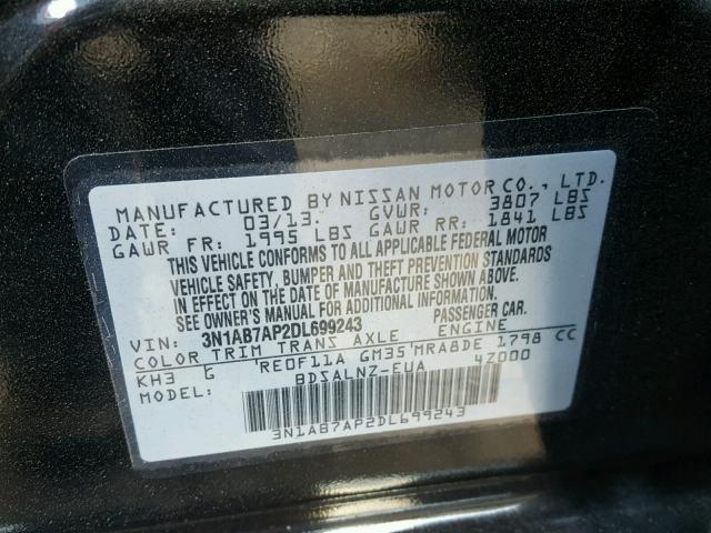 3N1AB7AP2DL699243 - 2013 NISSAN SENTRA S BLACK photo 10