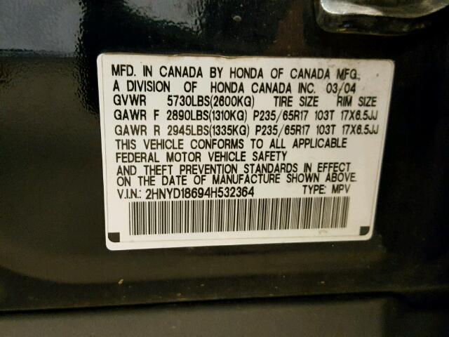 2HNYD18694H532364 - 2004 ACURA MDX TOURIN GRAY photo 10