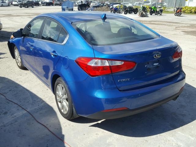 KNAFX4A83F5364648 - 2015 KIA FORTE EX BLUE photo 3