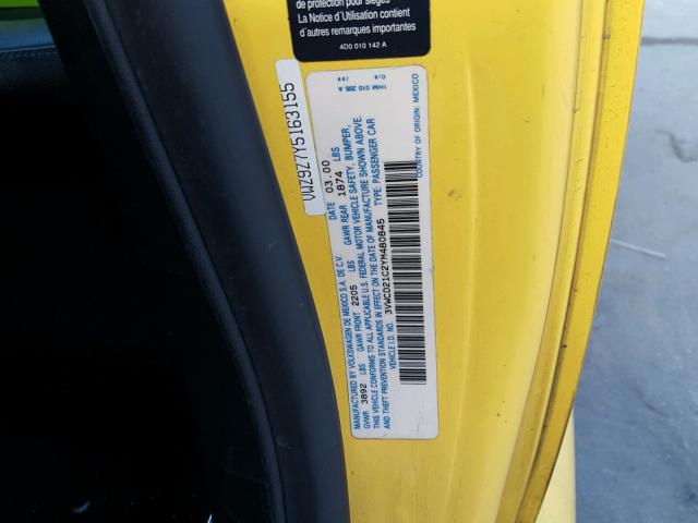 3VWCD21C2YM480845 - 2000 VOLKSWAGEN NEW BEETLE 黄色 照片 10