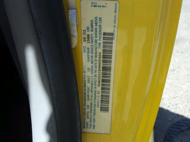 3VWCD31C64M405324 - 2004 VOLKSWAGEN NEW BEETLE Sarı foto 10