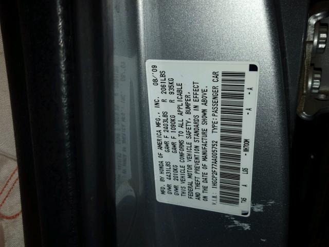 1HGCP2F77AA005752 - 2010 HONDA ACCORD SILVER photo 10