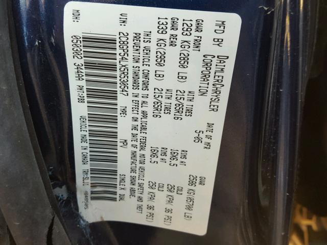 2C8GP54LX5R530547 - 2005 CHRYSLER TOWN & COU BLUE photo 10