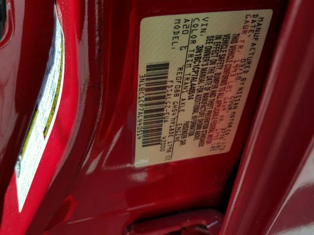 3N1BC1CP7AL440514 - 2010 NISSAN VERSA RED photo 10