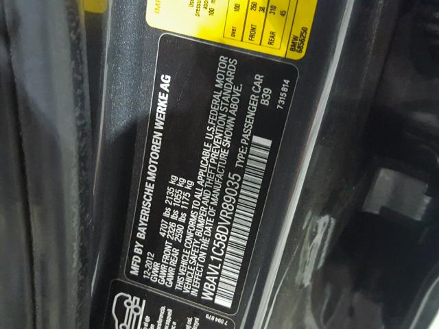 WBAVL1C58DVR89035 - 2013 BMW X1 XDRIVE2 Сұр фото 10