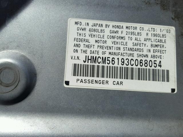 JHMCM56193C068054 - 2003 HONDA ACCORD DX SILVER photo 10