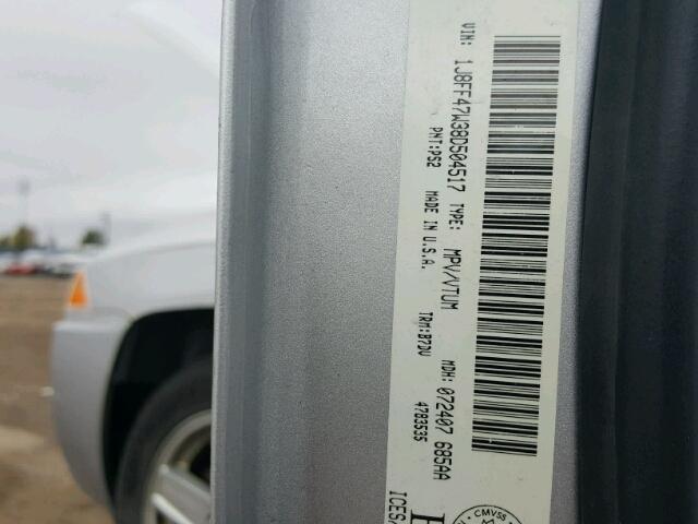 1J8FF47W38D504517 - 2008 JEEP COMPASS SP SILVER photo 10