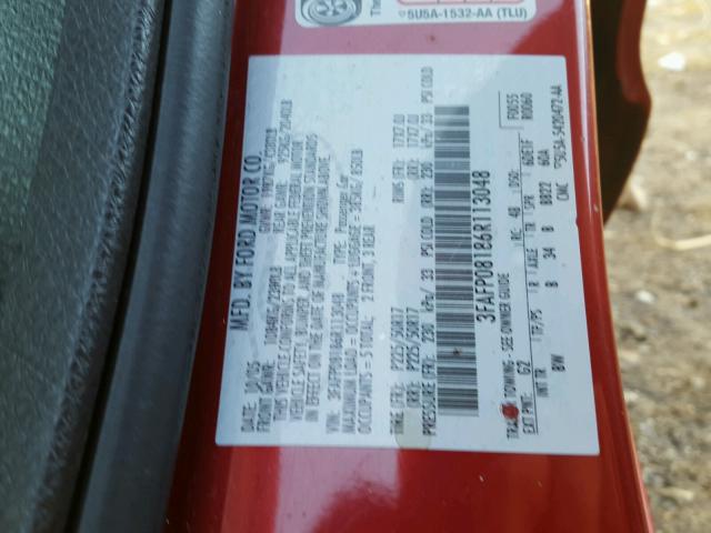 3FAFP08186R113048 - 2006 FORD FUSION SEL RED photo 10