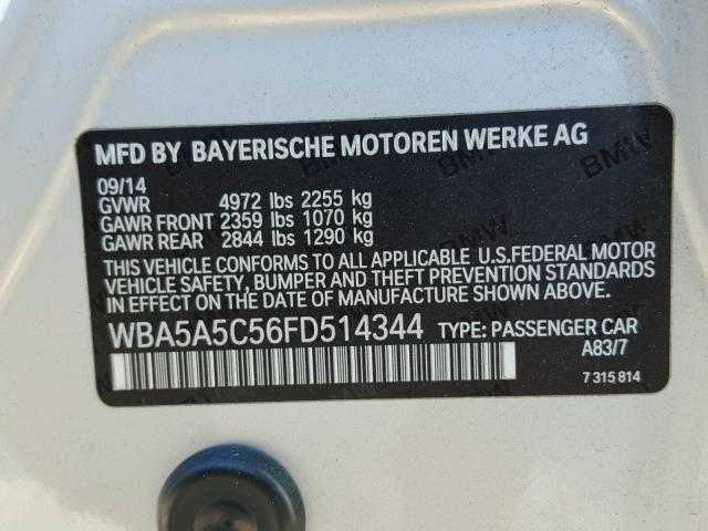 WBA5A5C56FD514344 - 2015 BMW 528 I SILVER photo 10