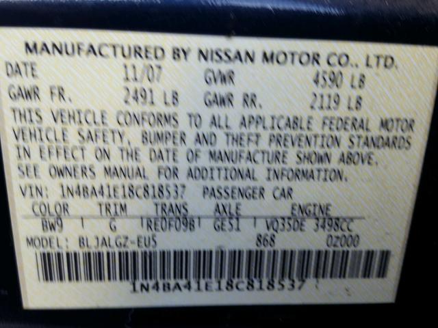 1N4BA41E18C818537 - 2008 NISSAN MAXIMA SE BLUE photo 10