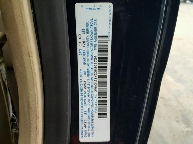 3VWCK21Y23M303724 - 2003 VOLKSWAGEN NEW BEETLE 蓝色 照片 10