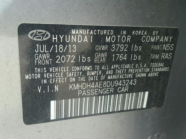 KMHDH4AE8DU943243 - 2013 HYUNDAI ELANTRA GL GRAY photo 10