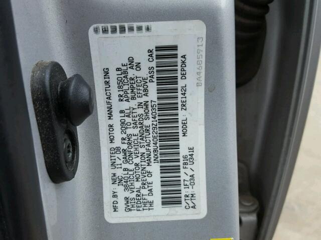 1NXBU40E29Z140357 - 2009 TOYOTA COROLLA BA SILVER photo 10