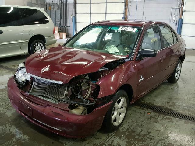 1HGES16502L023581 - 2002 HONDA CIVIC LX BURGUNDY photo 2