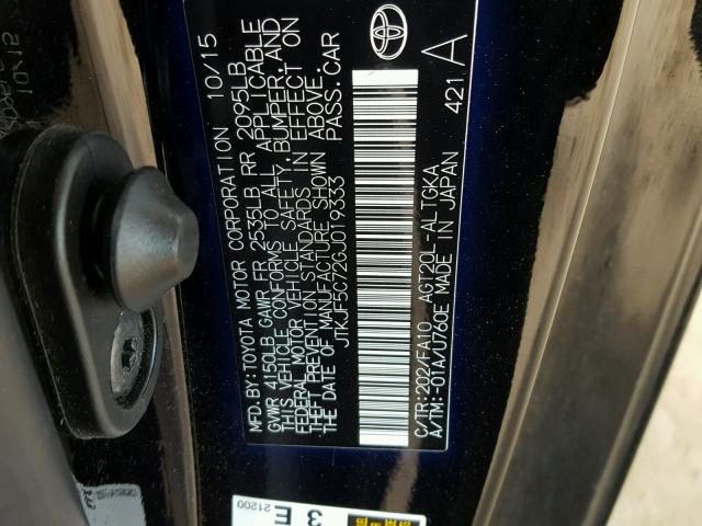 JTKJF5C72GJ019333 - 2016 TOYOTA SCION TC 黑色 照片 10