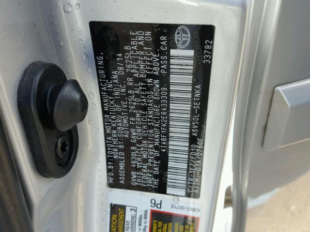 4T4BF1FK2ER433309 - 2014 TOYOTA CAMRY L SILVER photo 10