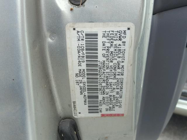 JT2BG22K510573677 - 2001 TOYOTA CAMRY CE SILVER photo 10